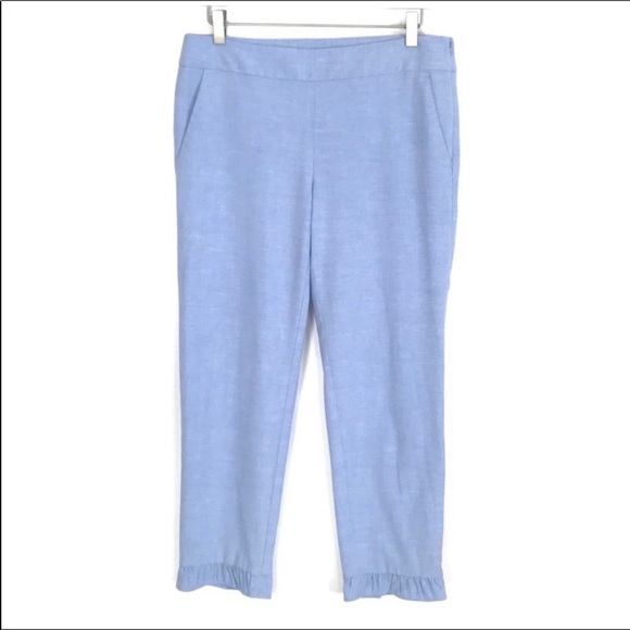 LOFT Cropped Ruffle Hem Chino Pants - Picture 3 of 11